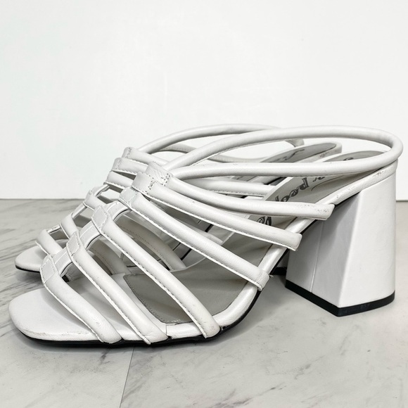 New! Free People Colette Strappy White Leather Block Heel Sandal 37 - Picture 1 of 16